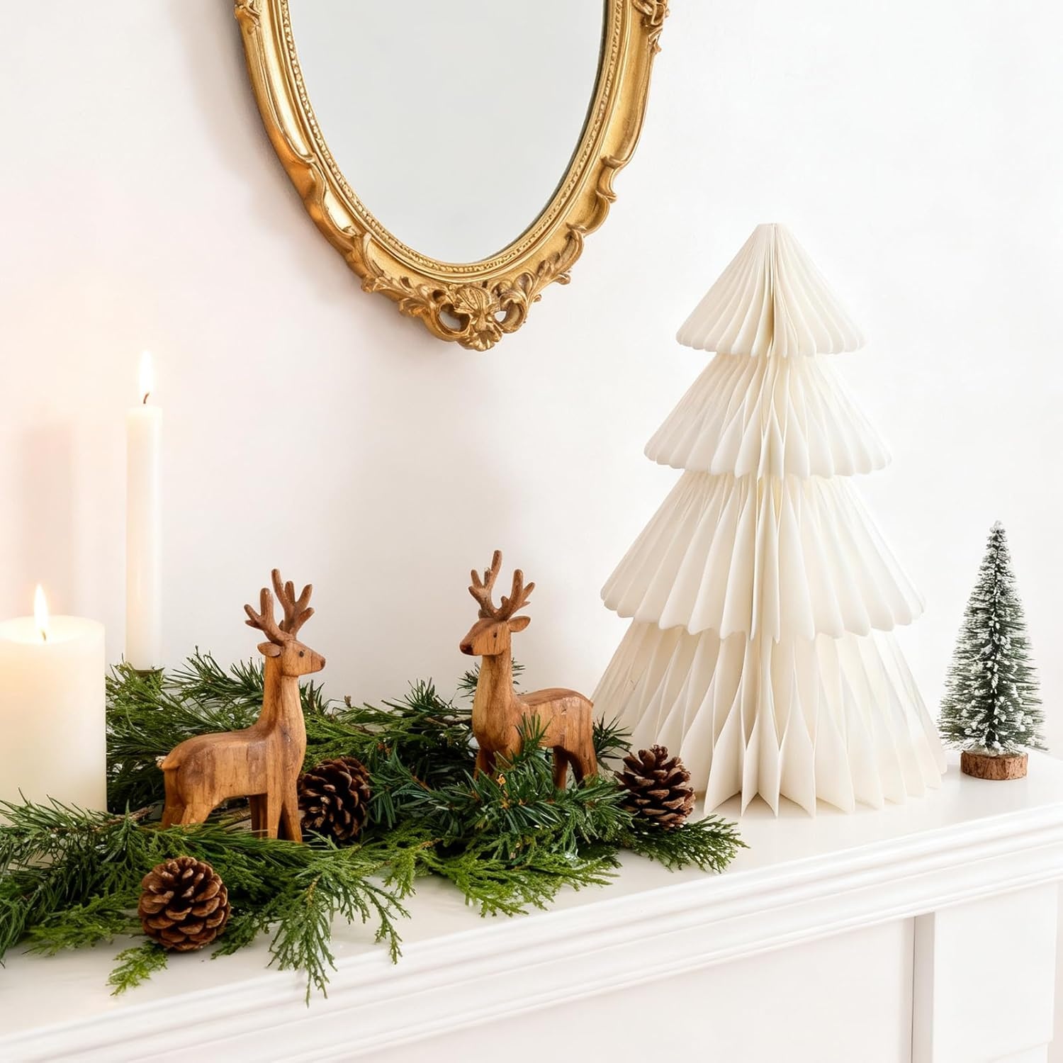 image:imageLarge 20 Inch Green Paper Christmas Tree 2 Pcs Honeycomb Trees Christmas Decorations with Magnetic Closure Reusable Paper Trees for Holiday Table Centerpieces and MantelWhite Tree