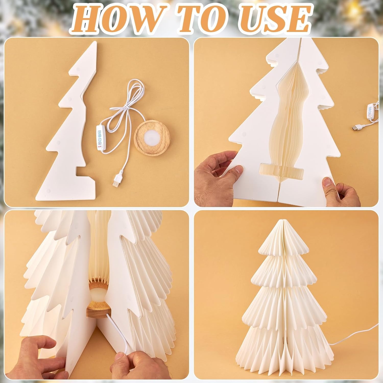 image:imageLarge 20 Inch Green Paper Christmas Tree 2 Pcs Honeycomb Trees Christmas Decorations with Magnetic Closure Reusable Paper Trees for Holiday Table Centerpieces and MantelWhite Tree