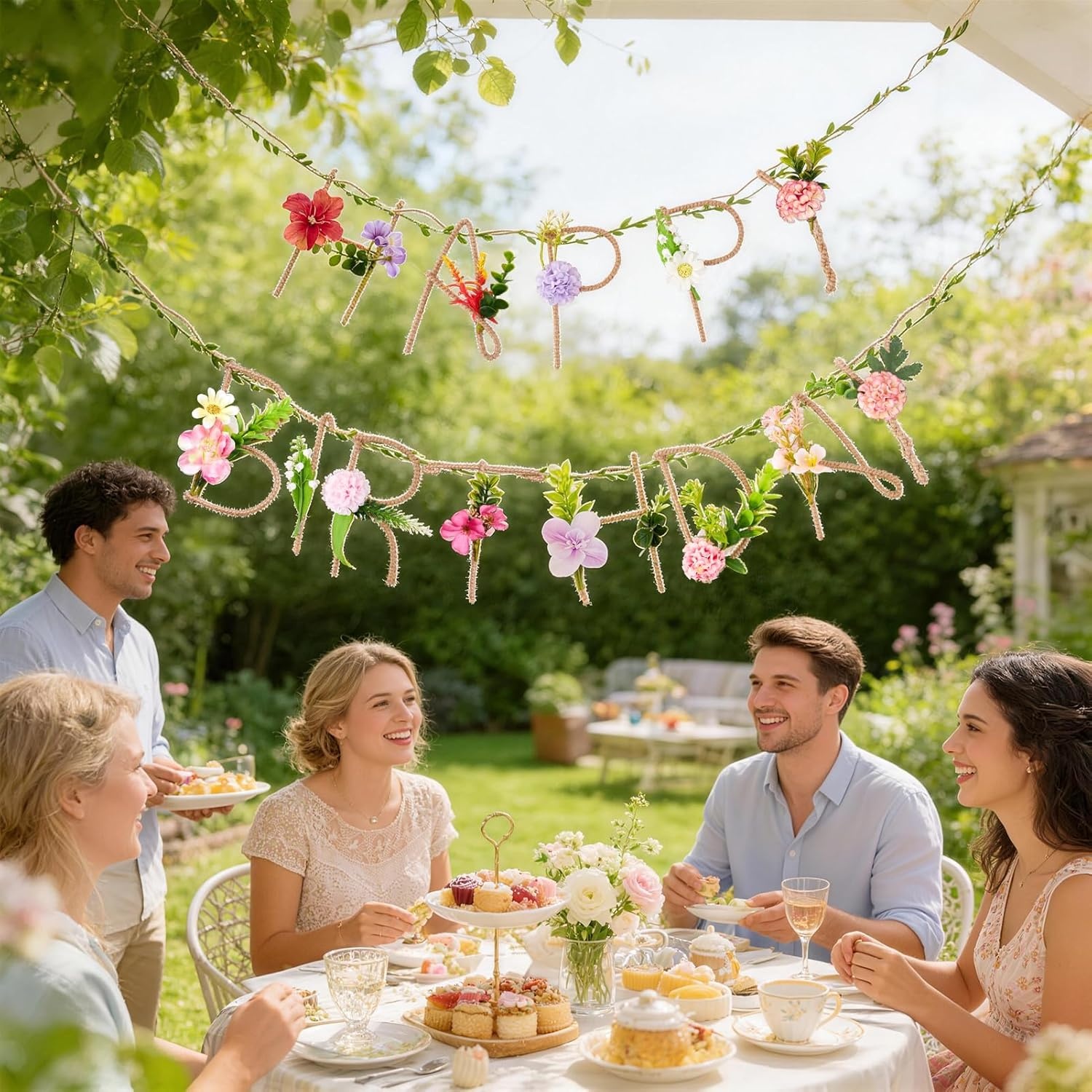 image:imageSUNBEAUTY 2 Pcs Wildflower Birthday Party Decorations 132FT Sturdy Hemp Rope Metal Happy Birthday Banner Handmade Hanging Banner 3D Garland Garden Tea Party Floral Decorations for Girls Women Baby