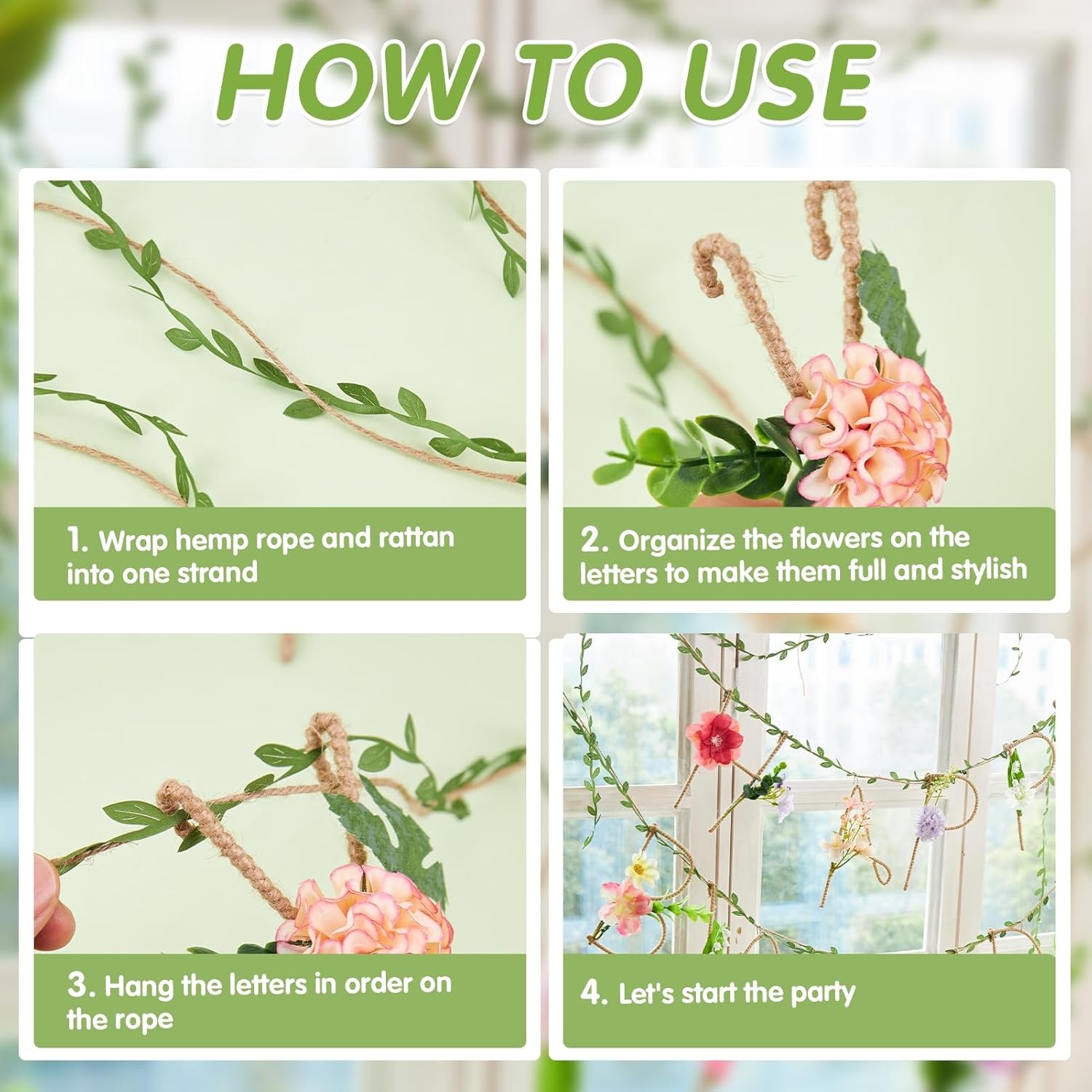 image:imageSUNBEAUTY 2 Pcs Wildflower Birthday Party Decorations 132FT Sturdy Hemp Rope Metal Happy Birthday Banner Handmade Hanging Banner 3D Garland Garden Tea Party Floral Decorations for Girls Women Baby