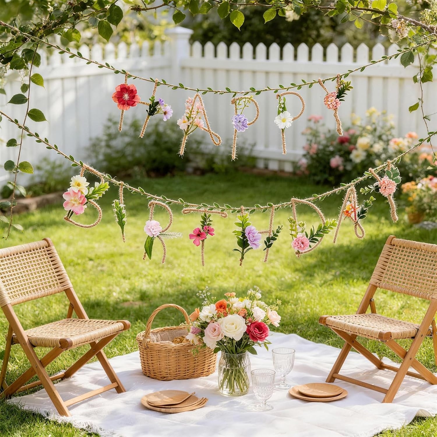 image:imageSUNBEAUTY 2 Pcs Wildflower Birthday Party Decorations 132FT Sturdy Hemp Rope Metal Happy Birthday Banner Handmade Hanging Banner 3D Garland Garden Tea Party Floral Decorations for Girls Women Baby