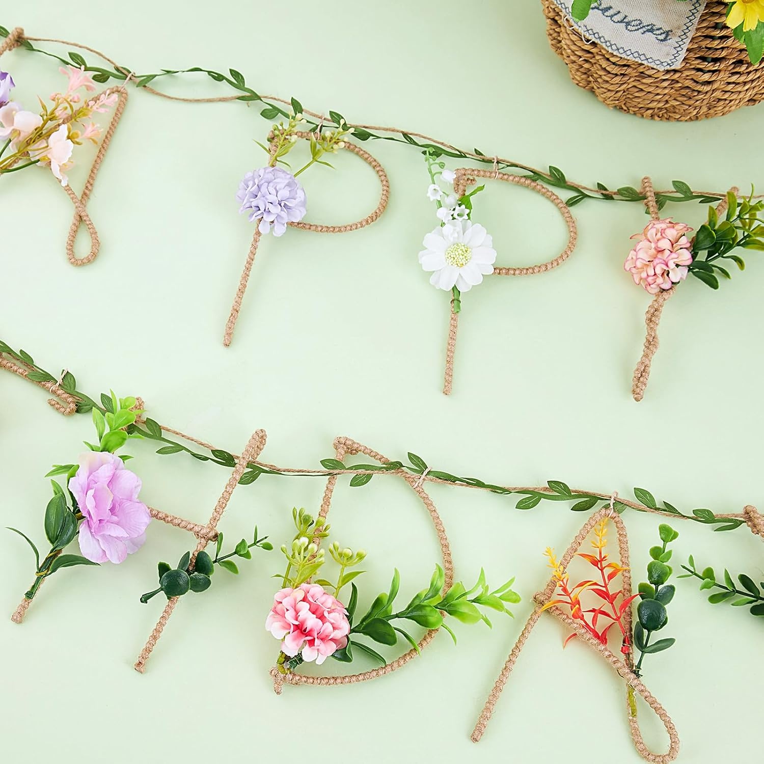 image:imageSUNBEAUTY 2 Pcs Wildflower Birthday Party Decorations 132FT Sturdy Hemp Rope Metal Happy Birthday Banner Handmade Hanging Banner 3D Garland Garden Tea Party Floral Decorations for Girls Women Baby