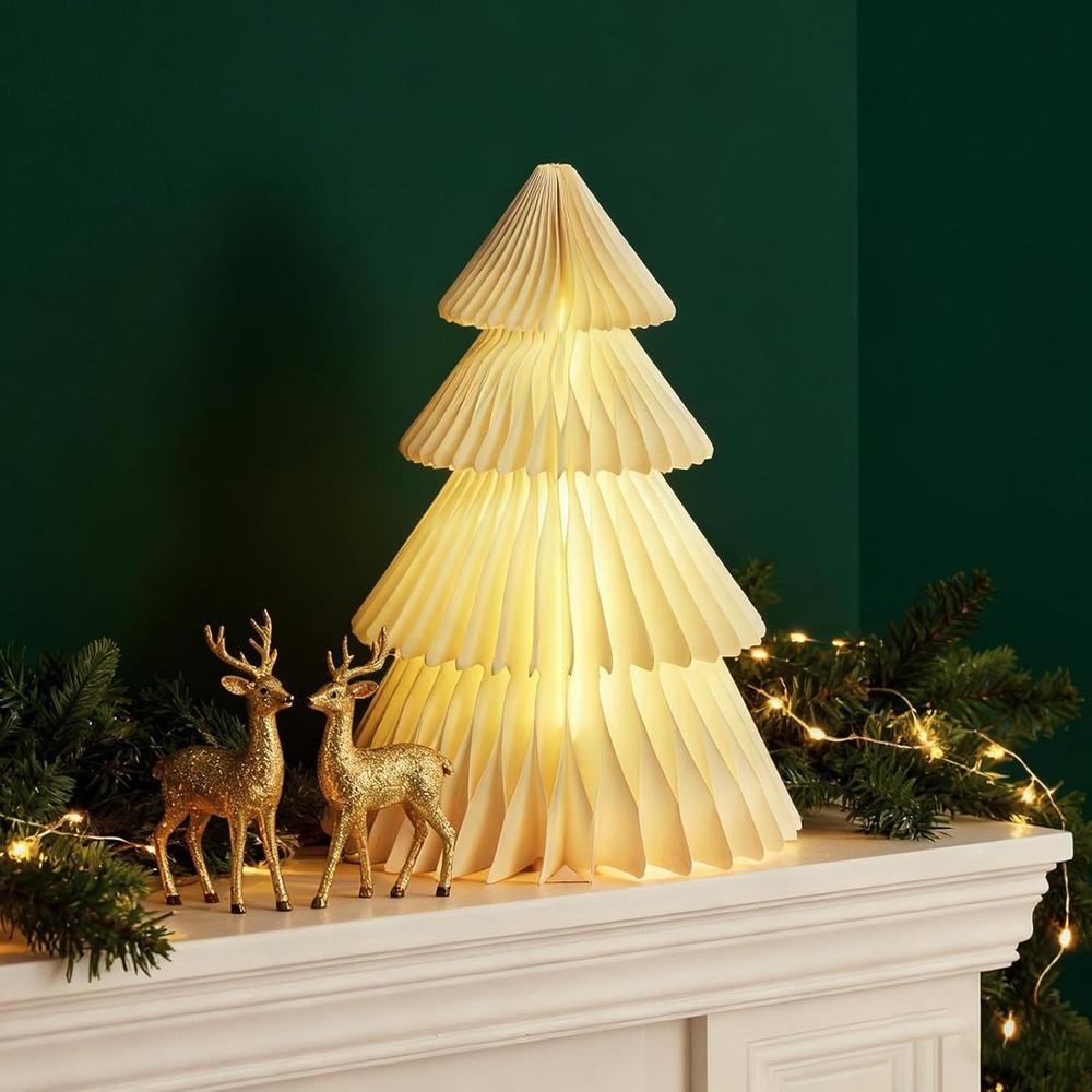 image:imageLarge 20 Inch Green Paper Christmas Tree 2 Pcs Honeycomb Trees Christmas Decorations with Magnetic Closure Reusable Paper Trees for Holiday Table Centerpieces and MantelWhite Tree