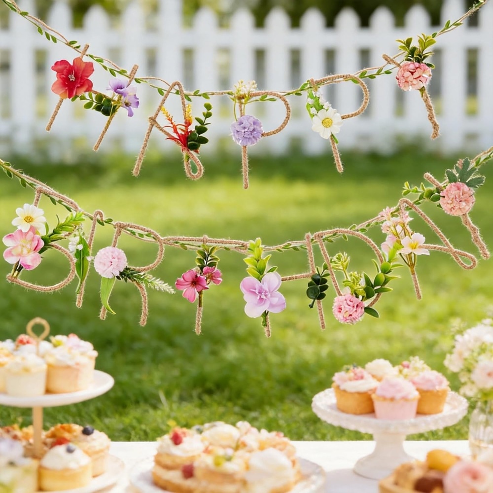 image:imageSUNBEAUTY 2 Pcs Wildflower Birthday Party Decorations 132FT Sturdy Hemp Rope Metal Happy Birthday Banner Handmade Hanging Banner 3D Garland Garden Tea Party Floral Decorations for Girls Women Baby