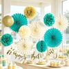 Hawaiian Luau Party Decorations Tropical Beach Aloha Palm Leaves Garland Luau Honeycomb Table Centerpiece Tissue Pom Poms Paper Fans Tiki Totem Hanging Decor Tropical Summer Beach Pool Party Supplies(Teal and Gold Birthday Decorations)
