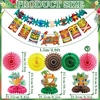 Hawaiian Luau Party Decorations Tropical Beach Aloha Palm Leaves Garland Luau Honeycomb Table Centerpiece Tissue Pom Poms Paper Fans Tiki Totem Hanging Decor Tropical Summer Beach Pool Party Supplies(Hawaiian Luau Party Decorations)