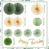 Hawaiian Luau Party Decorations Tropical Beach Aloha Palm Leaves Garland Luau Honeycomb Table Centerpiece Tissue Pom Poms Paper Fans Tiki Totem Hanging Decor Tropical Summer Beach Pool Party Supplies(Sage Green)
