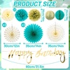 Hawaiian Luau Party Decorations Tropical Beach Aloha Palm Leaves Garland Luau Honeycomb Table Centerpiece Tissue Pom Poms Paper Fans Tiki Totem Hanging Decor Tropical Summer Beach Pool Party Supplies(Teal and Gold Birthday Decorations)