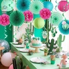 Hawaiian Luau Party Decorations Tropical Beach Aloha Palm Leaves Garland Luau Honeycomb Table Centerpiece Tissue Pom Poms Paper Fans Tiki Totem Hanging Decor Tropical Summer Beach Pool Party Supplies(Teal Green)