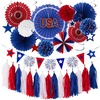 Hawaiian Luau Party Decorations Tropical Beach Aloha Palm Leaves Garland Luau Honeycomb Table Centerpiece Tissue Pom Poms Paper Fans Tiki Totem Hanging Decor Tropical Summer Beach Pool Party Supplies(Red White Blue Patriotic Decorations)