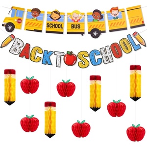 Back to School Decoration School Bus Banner Apple Pencil Hanging Honeycomb Decorations Welcome Back to School Classroom Kindergarten Teacher Appreciation First Day of School Bulletin Board Supplies(Colourful Back to School)