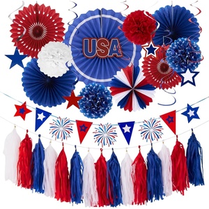 Hawaiian Luau Party Decorations Tropical Beach Aloha Palm Leaves Garland Luau Honeycomb Table Centerpiece Tissue Pom Poms Paper Fans Tiki Totem Hanging Decor Tropical Summer Beach Pool Party Supplies(Red White Blue Patriotic Decorations)