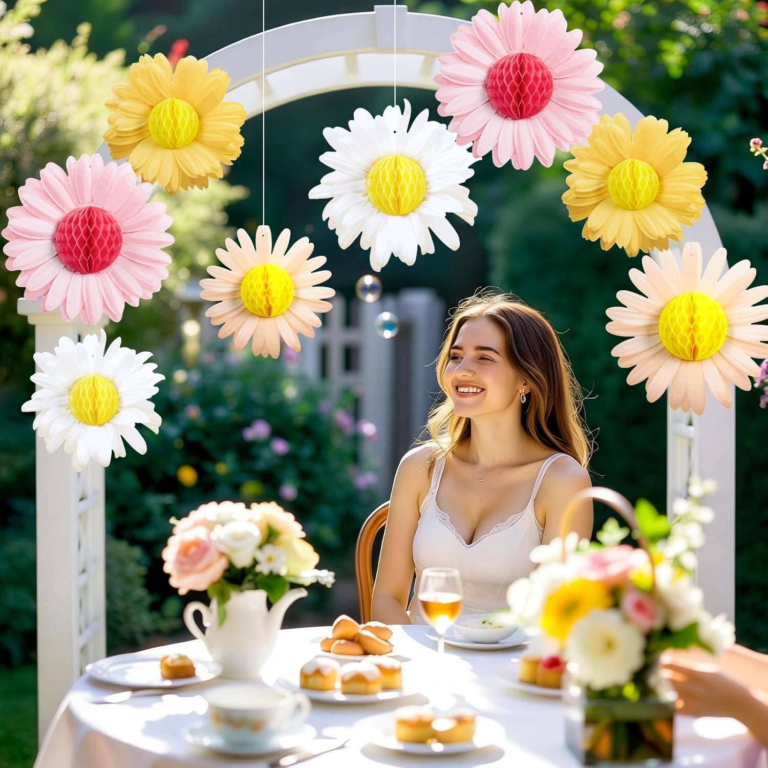 image:imageSUNBEAUTY 4th of July Patriotic Decorations Red White Blue Hanging Honeycomb Balls Independence Day Paper Honeycomb Flower for Memorial Day USA Flag Veterans 250th Anniversary Party SuppliesPink yellow white Daisy