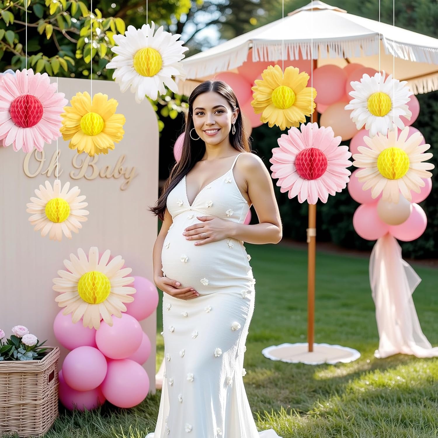 image:imageSUNBEAUTY 4th of July Patriotic Decorations Red White Blue Hanging Honeycomb Balls Independence Day Paper Honeycomb Flower for Memorial Day USA Flag Veterans 250th Anniversary Party SuppliesPink yellow white Daisy