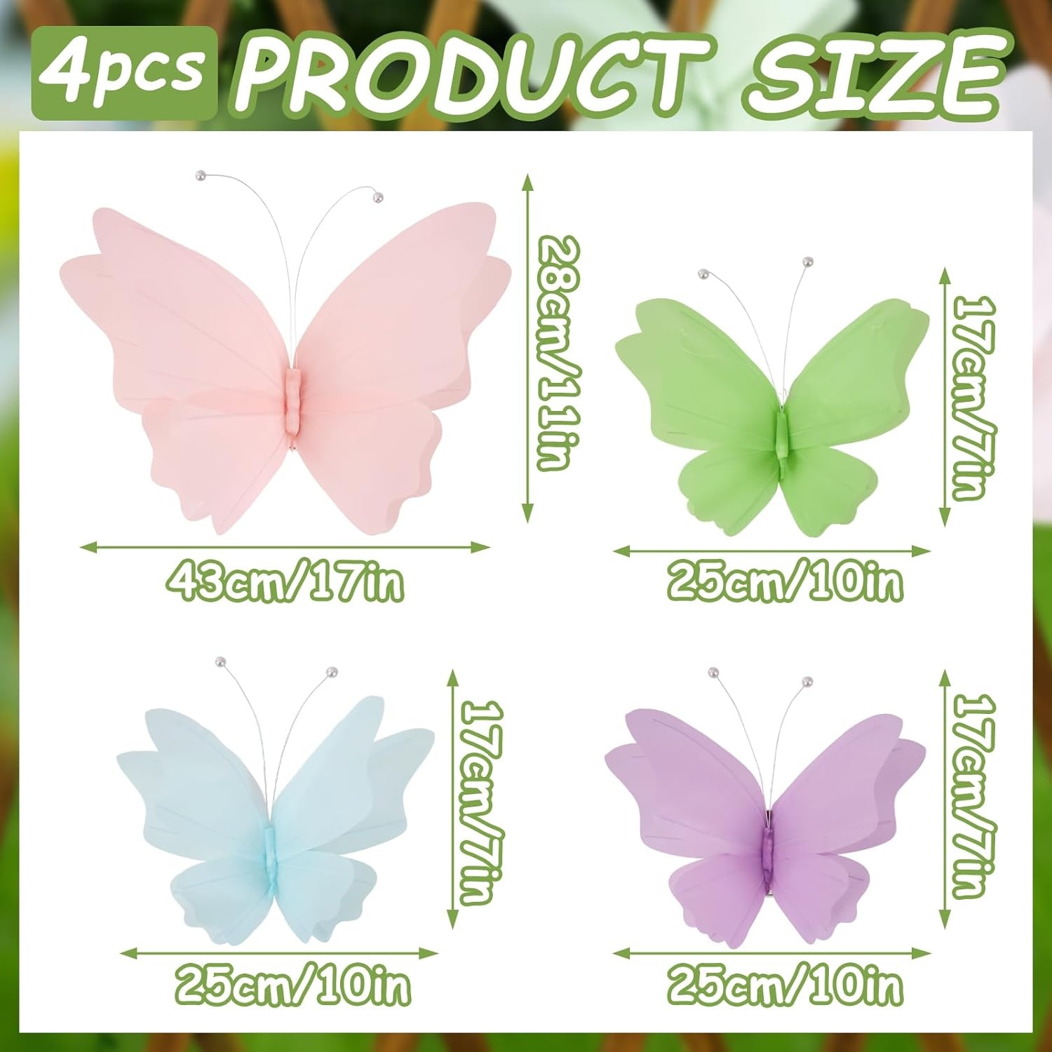 image:imageSUNBEAUTY Butterfly Party Decorations 3D Butterflies Water Proof Wedding Decor Hanging Butterflies for Baby Shower Birthday Decor Party Girls Women PET Plastic Butterfly for Wall Decor Set of 4Water Proof Butterfly
