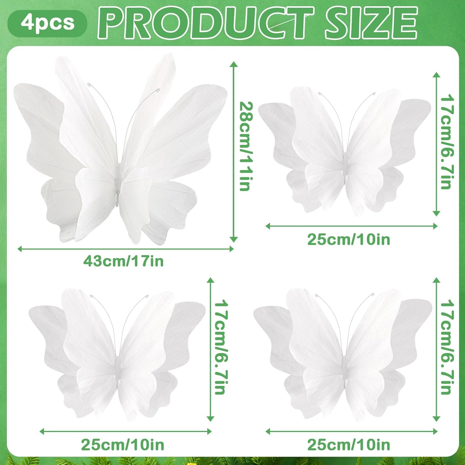 image:imageSUNBEAUTY Butterfly Party Decorations 3D Butterflies Water Proof Wedding Decor Hanging Butterflies for Baby Shower Birthday Decor Party Girls Women PET Plastic Butterfly for Wall Decor Set of 4White Butterfly 4