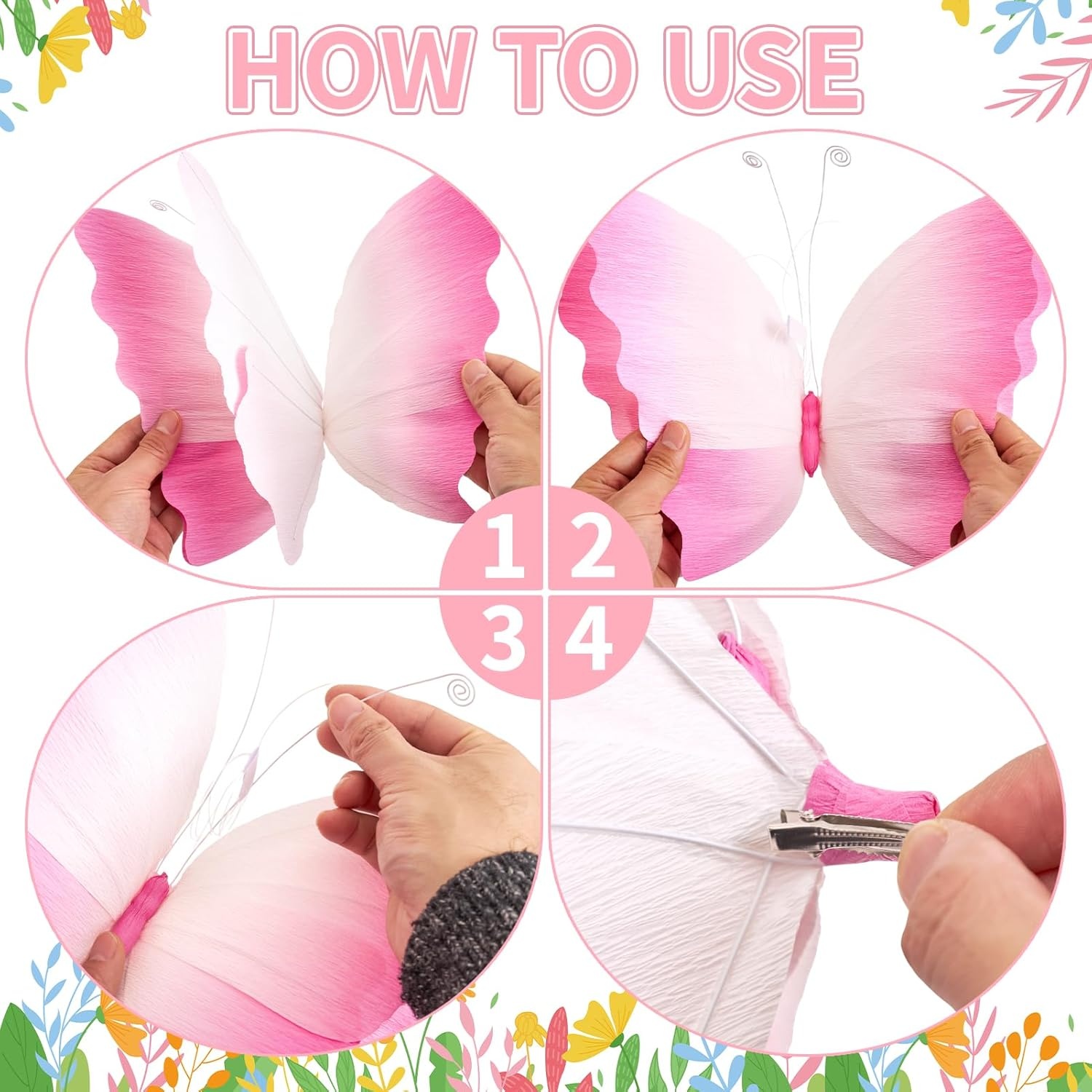 image:imageSUNBEAUTY Butterfly Party Decorations 3D Butterflies Water Proof Wedding Decor Hanging Butterflies for Baby Shower Birthday Decor Party Girls Women PET Plastic Butterfly for Wall Decor Set of 4Gradient Colors 4