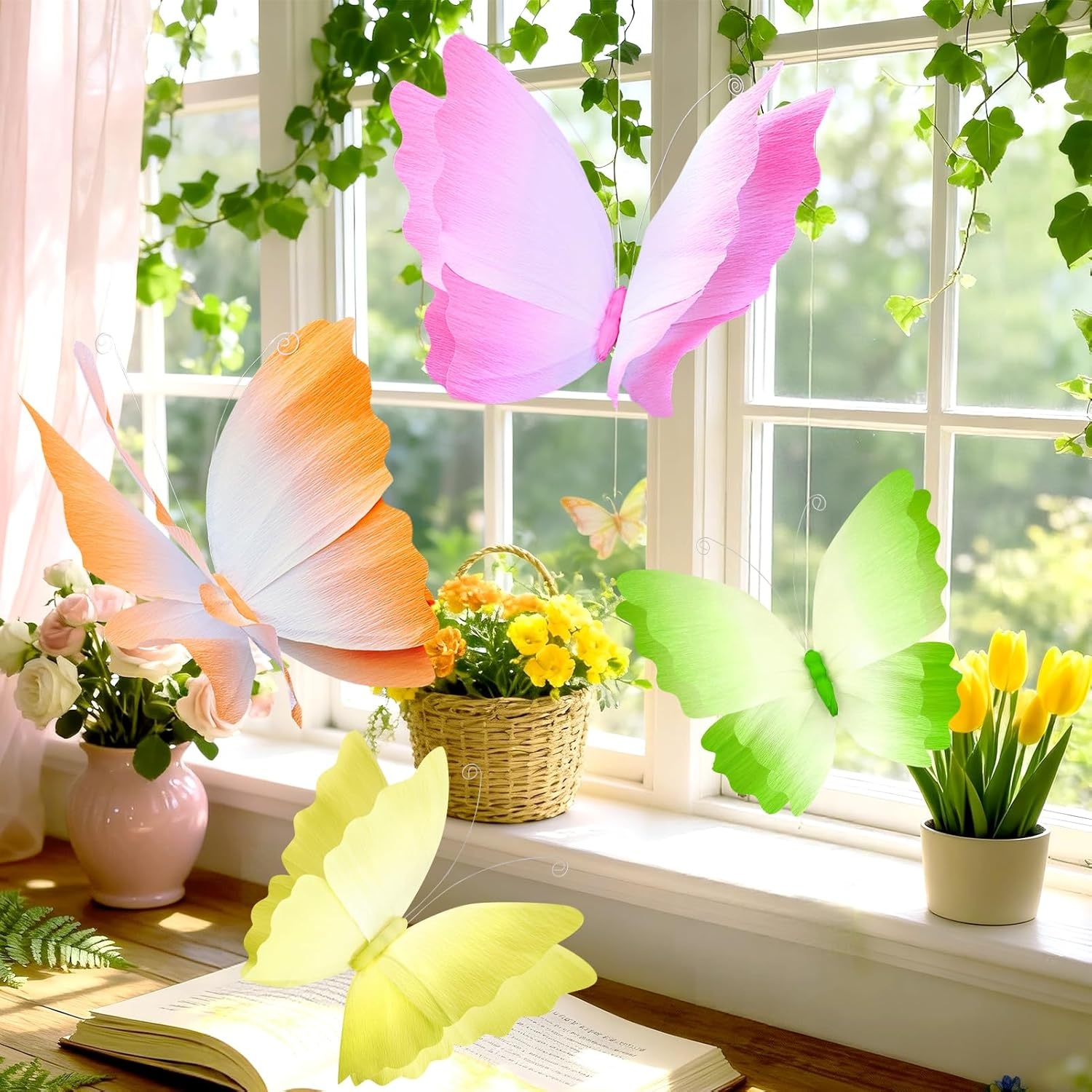 image:imageSUNBEAUTY Butterfly Party Decorations 3D Butterflies Water Proof Wedding Decor Hanging Butterflies for Baby Shower Birthday Decor Party Girls Women PET Plastic Butterfly for Wall Decor Set of 4Gradient Colors 4
