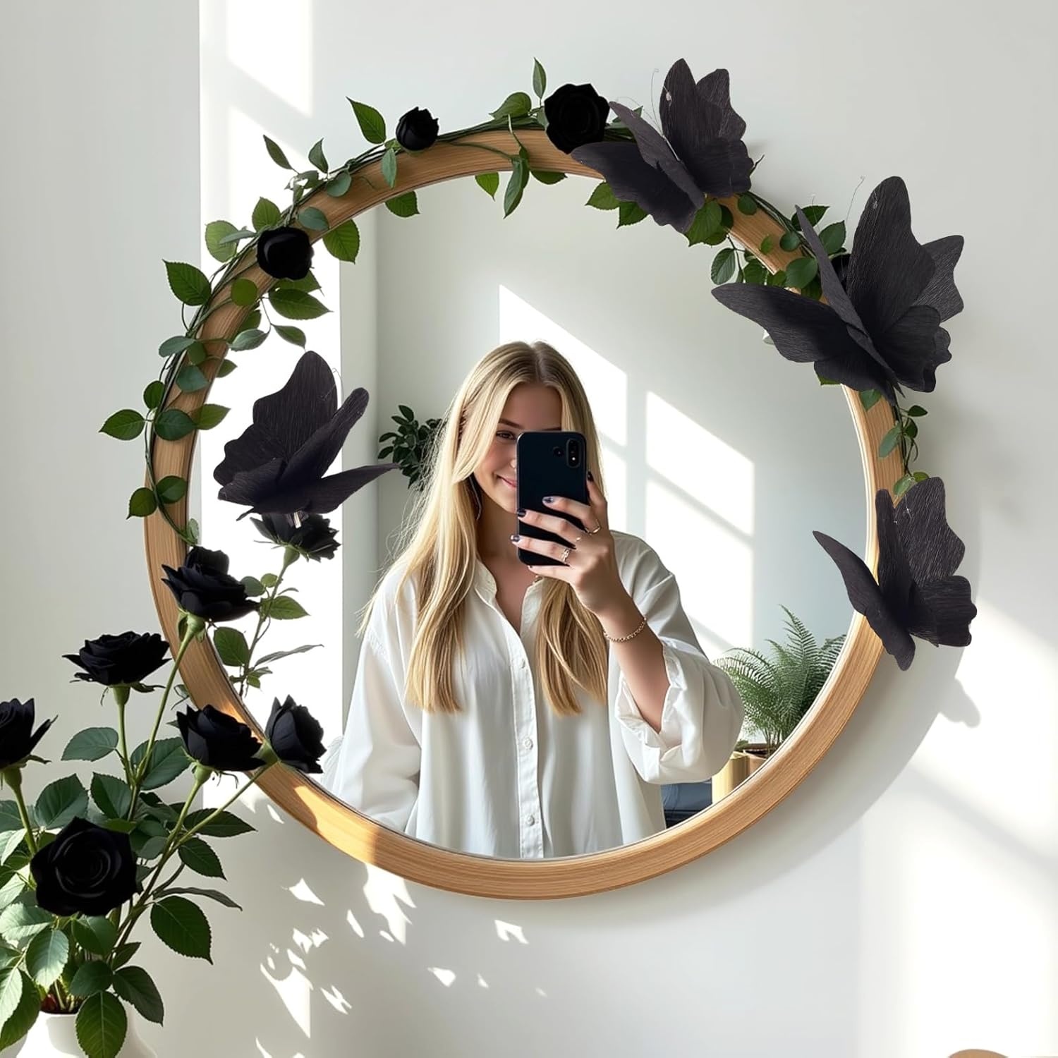 image:imageSUNBEAUTY Butterfly Party Decorations 3D Butterflies Water Proof Wedding Decor Hanging Butterflies for Baby Shower Birthday Decor Party Girls Women PET Plastic Butterfly for Wall Decor Set of 4Black 4