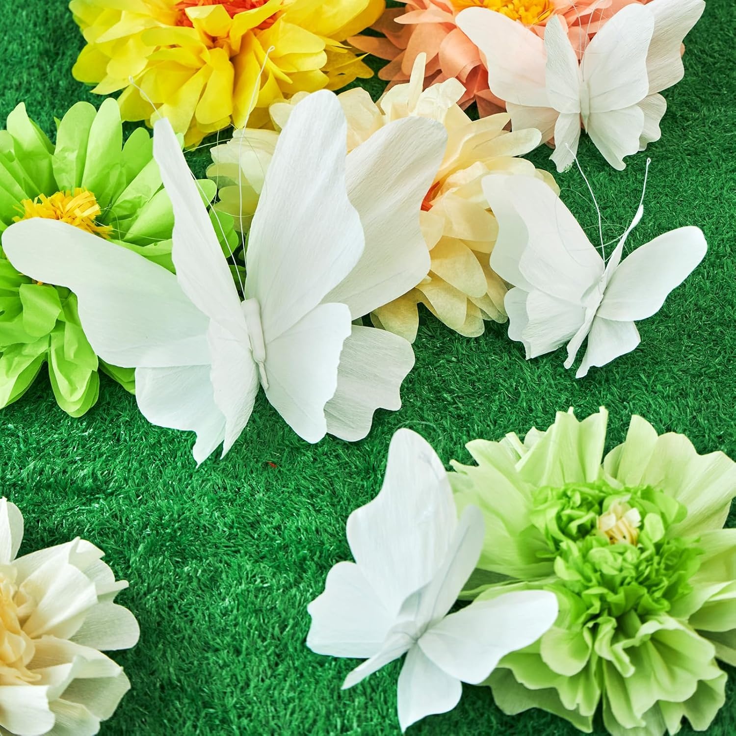 image:imageSUNBEAUTY Butterfly Party Decorations 3D Butterflies Water Proof Wedding Decor Hanging Butterflies for Baby Shower Birthday Decor Party Girls Women PET Plastic Butterfly for Wall Decor Set of 4White Butterfly 4