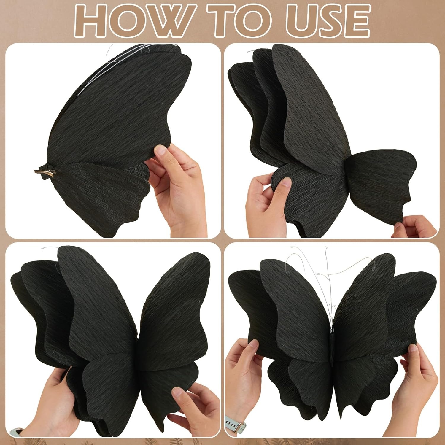 image:imageSUNBEAUTY Butterfly Party Decorations 3D Butterflies Water Proof Wedding Decor Hanging Butterflies for Baby Shower Birthday Decor Party Girls Women PET Plastic Butterfly for Wall Decor Set of 4Black 4