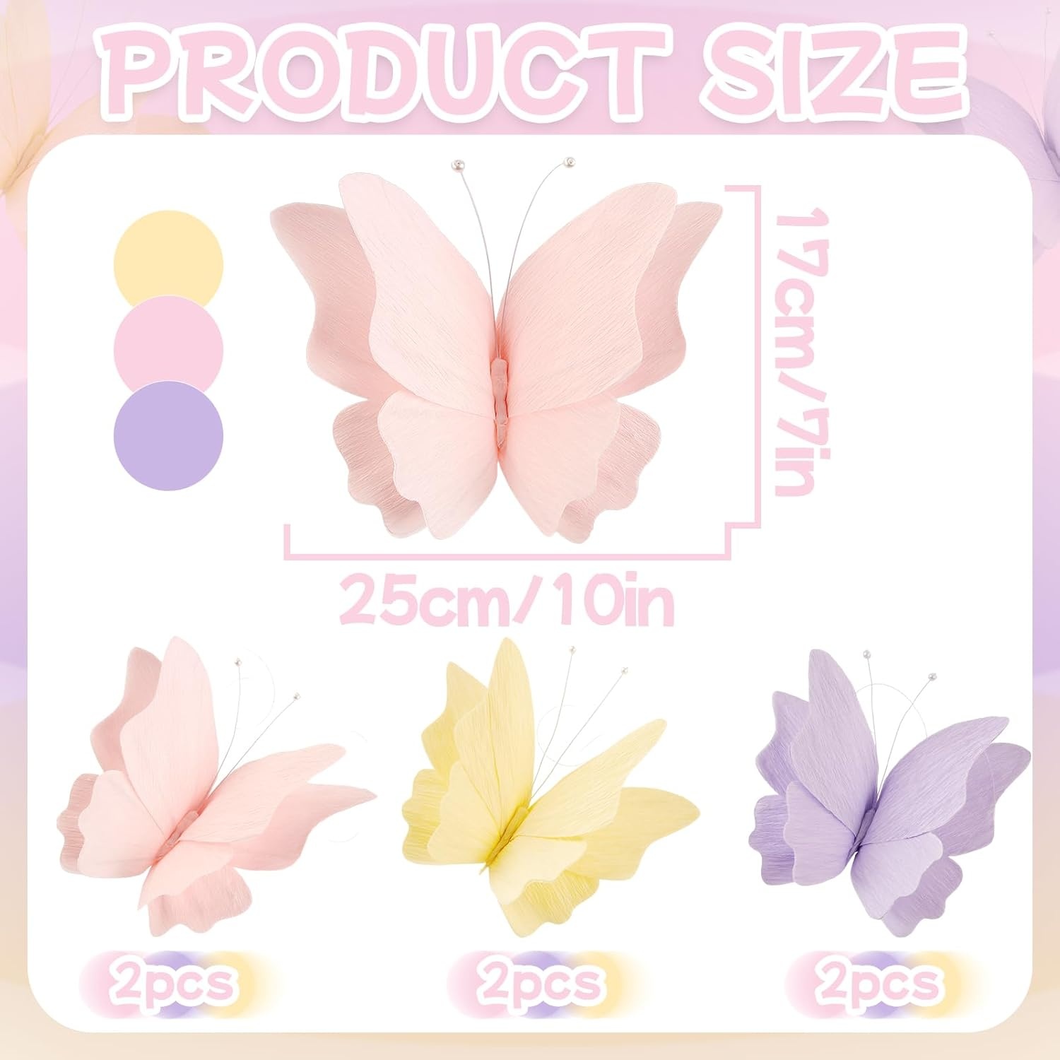 image:imageSUNBEAUTY Butterfly Party Decorations 3D Butterflies Water Proof Wedding Decor Hanging Butterflies for Baby Shower Birthday Decor Party Girls Women PET Plastic Butterfly for Wall Decor Set of 4Purple Pink Yellow 6