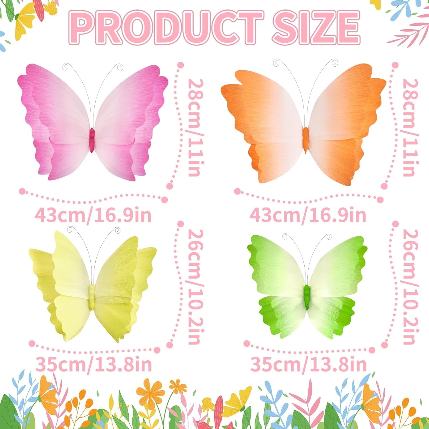 image:imageSUNBEAUTY Butterfly Party Decorations 3D Butterflies Water Proof Wedding Decor Hanging Butterflies for Baby Shower Birthday Decor Party Girls Women PET Plastic Butterfly for Wall Decor Set of 4Gradient Colors 4