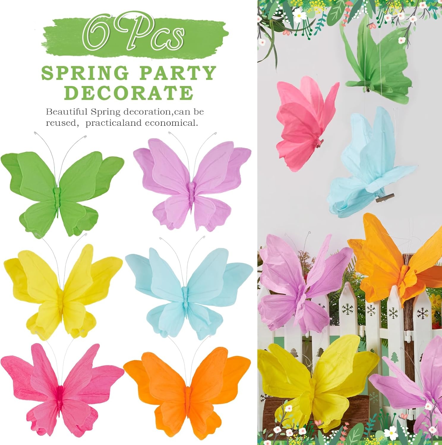 image:imageSUNBEAUTY Butterfly Party Decorations 3D Butterflies Water Proof Wedding Decor Hanging Butterflies for Baby Shower Birthday Decor Party Girls Women PET Plastic Butterfly for Wall Decor Set of 4Sparkling6