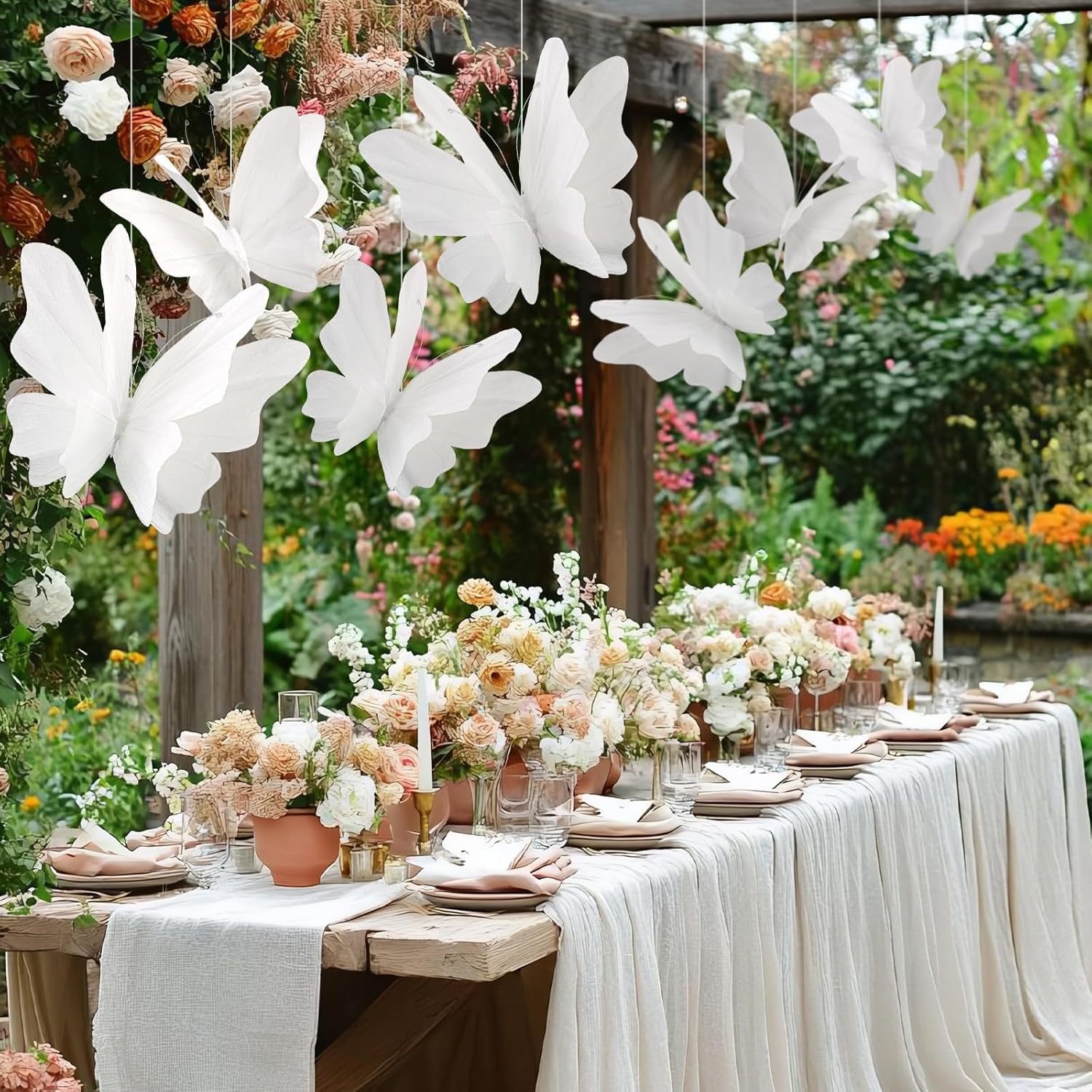 image:imageSUNBEAUTY Butterfly Party Decorations 3D Butterflies Water Proof Wedding Decor Hanging Butterflies for Baby Shower Birthday Decor Party Girls Women PET Plastic Butterfly for Wall Decor Set of 4White Butterfly 4