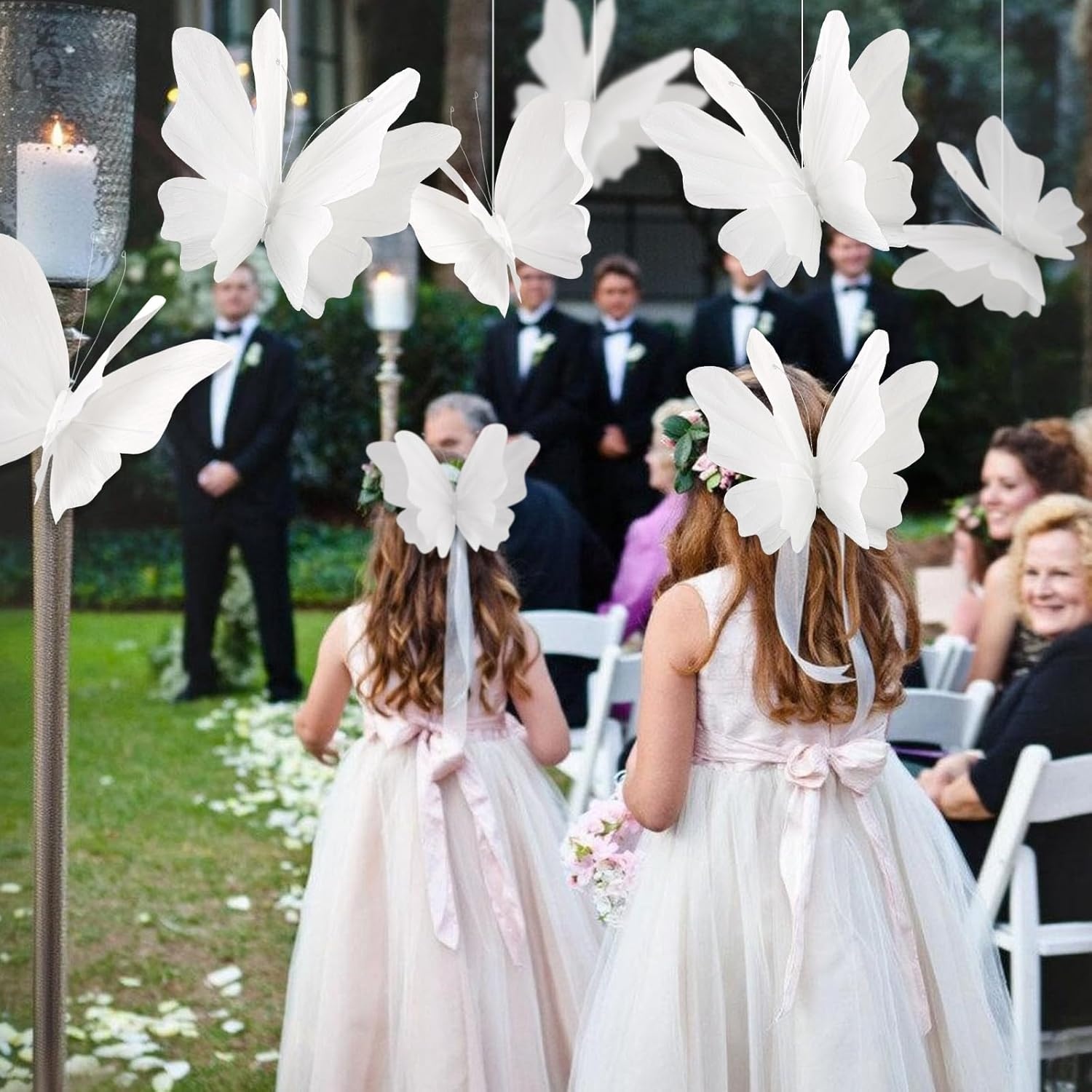 image:imageSUNBEAUTY Butterfly Party Decorations 3D Butterflies Water Proof Wedding Decor Hanging Butterflies for Baby Shower Birthday Decor Party Girls Women PET Plastic Butterfly for Wall Decor Set of 4White Butterfly 4