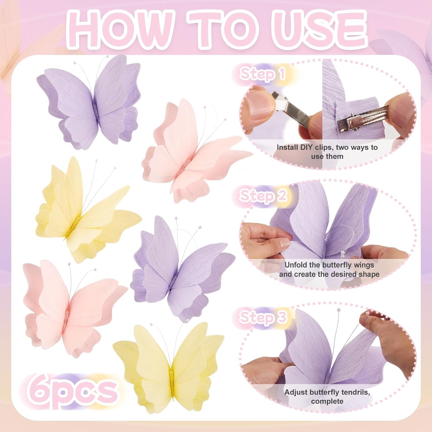image:imageSUNBEAUTY Butterfly Party Decorations 3D Butterflies Water Proof Wedding Decor Hanging Butterflies for Baby Shower Birthday Decor Party Girls Women PET Plastic Butterfly for Wall Decor Set of 4Purple Pink Yellow 6