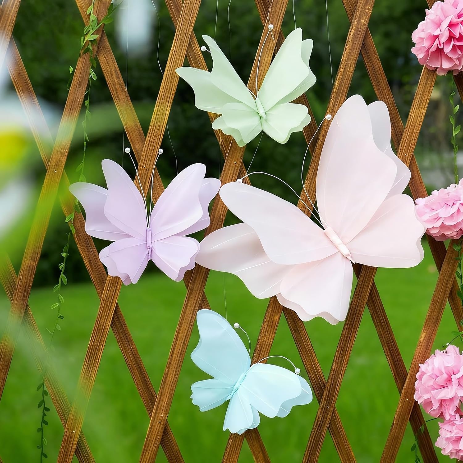 image:imageSUNBEAUTY Butterfly Party Decorations 3D Butterflies Water Proof Wedding Decor Hanging Butterflies for Baby Shower Birthday Decor Party Girls Women PET Plastic Butterfly for Wall Decor Set of 4Water Proof Butterfly