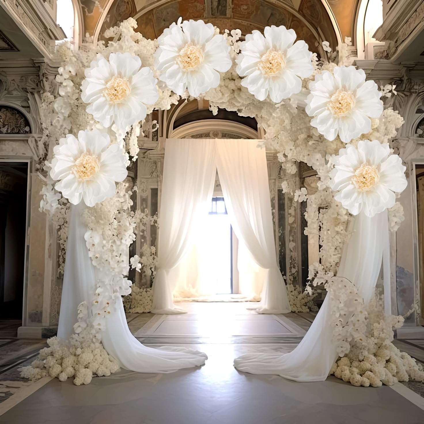 image:imageSUNBEAUTY Large Paper Flowers Giant Fiesta Tissue Paper Flowers Decorations for Wall 12 Inch Colorful Mexican Flowers for Summer Birthday Wedding Backdrop Bridal Shower Tropical Luau Carnival PartyAWhite