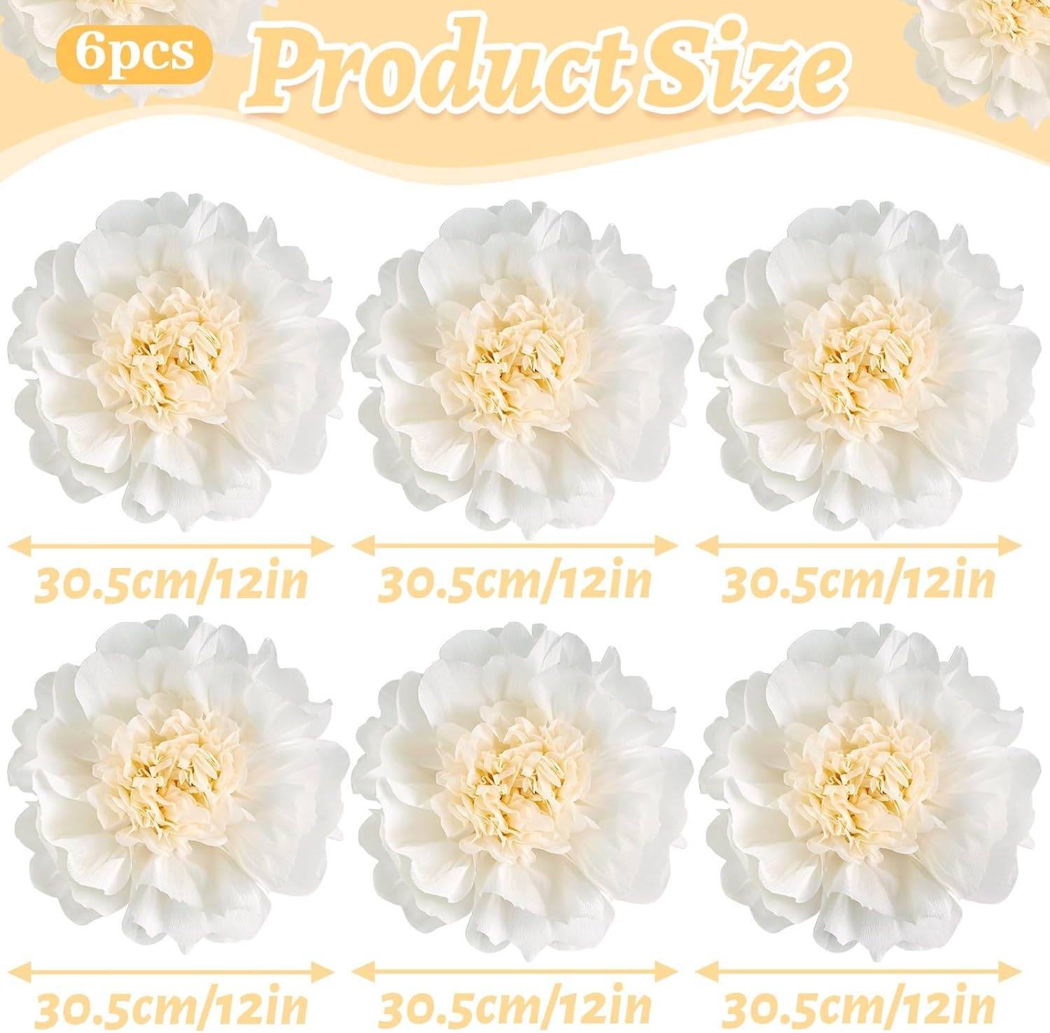 image:imageSUNBEAUTY Large Paper Flowers Giant Fiesta Tissue Paper Flowers Decorations for Wall 12 Inch Colorful Mexican Flowers for Summer Birthday Wedding Backdrop Bridal Shower Tropical Luau Carnival PartyAWhite