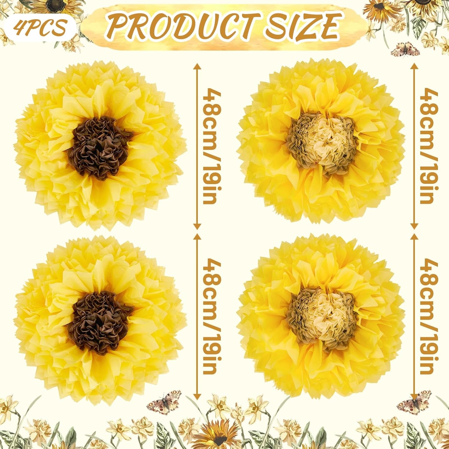 image:imageSUNBEAUTY Large Paper Flowers Giant Fiesta Tissue Paper Flowers Decorations for Wall 12 Inch Colorful Mexican Flowers for Summer Birthday Wedding Backdrop Bridal Shower Tropical Luau Carnival PartySunflowerYellow Black