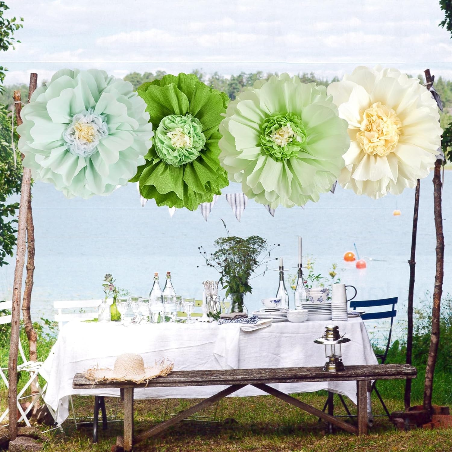image:imageSUNBEAUTY Large Paper Flowers Giant Fiesta Tissue Paper Flowers Decorations for Wall 12 Inch Colorful Mexican Flowers for Summer Birthday Wedding Backdrop Bridal Shower Tropical Luau Carnival PartyGreen Flower4pcs