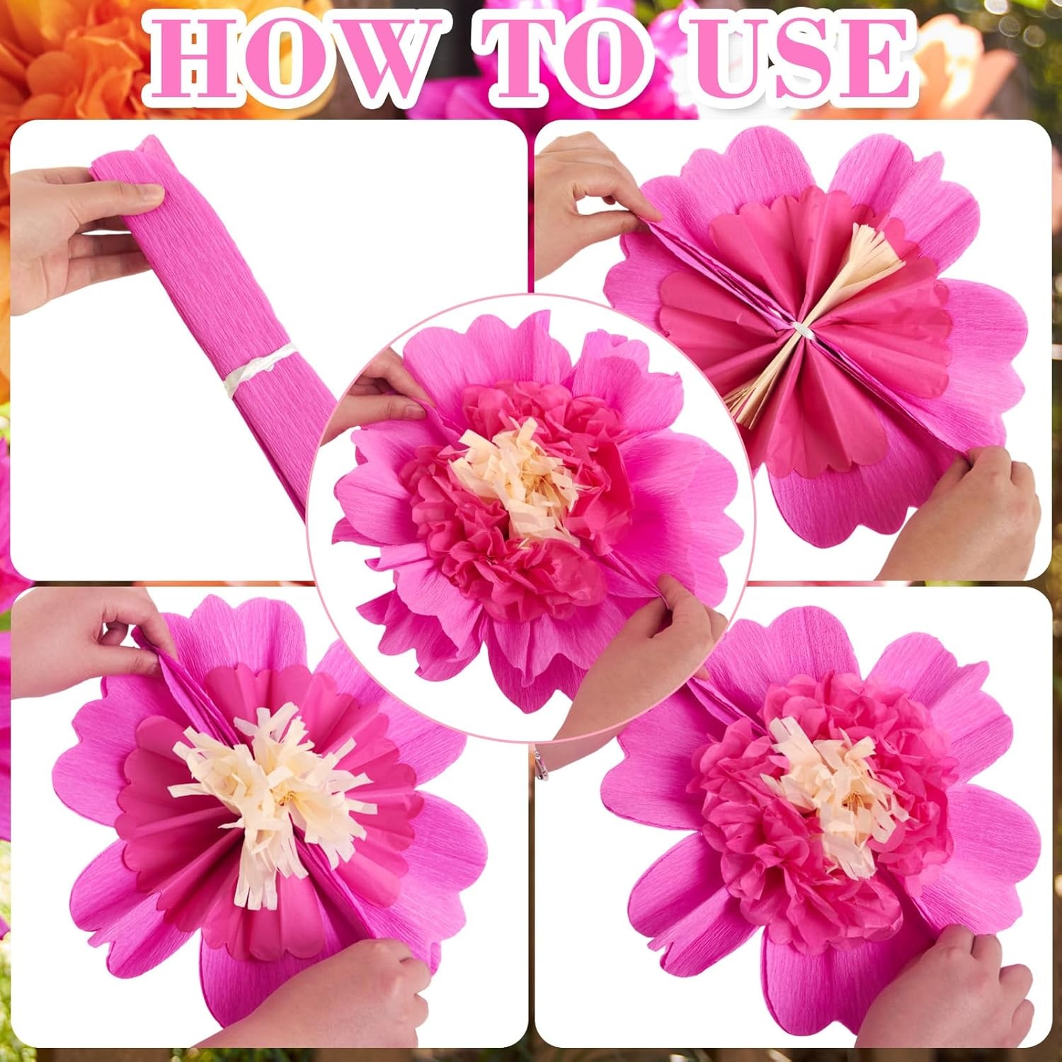 image:imageSUNBEAUTY Large Paper Flowers Giant Fiesta Tissue Paper Flowers Decorations for Wall 12 Inch Colorful Mexican Flowers for Summer Birthday Wedding Backdrop Bridal Shower Tropical Luau Carnival PartyAPink Orange