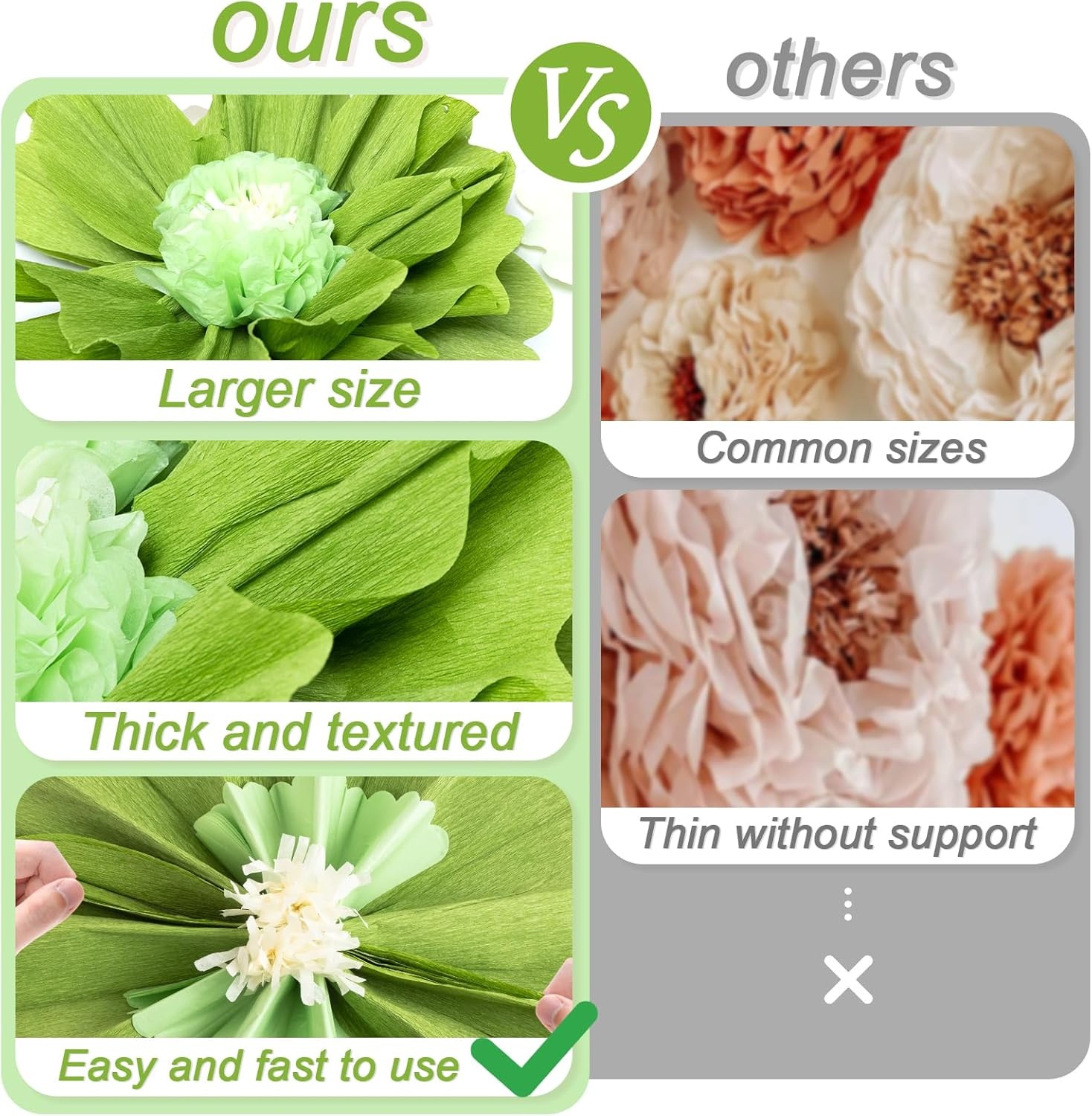 image:imageSUNBEAUTY Large Paper Flowers Giant Fiesta Tissue Paper Flowers Decorations for Wall 12 Inch Colorful Mexican Flowers for Summer Birthday Wedding Backdrop Bridal Shower Tropical Luau Carnival PartyGrayish green
