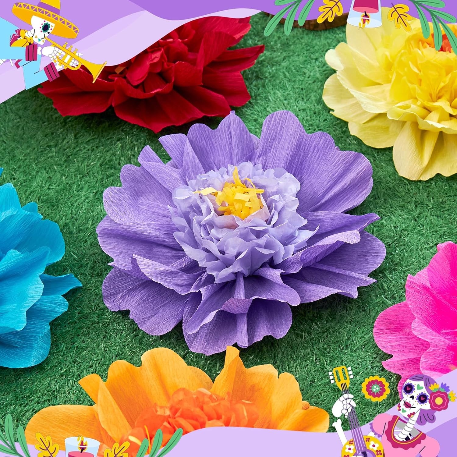 image:imageSUNBEAUTY Large Paper Flowers Giant Fiesta Tissue Paper Flowers Decorations for Wall 12 Inch Colorful Mexican Flowers for Summer Birthday Wedding Backdrop Bridal Shower Tropical Luau Carnival PartyColorful Paper Flowers12