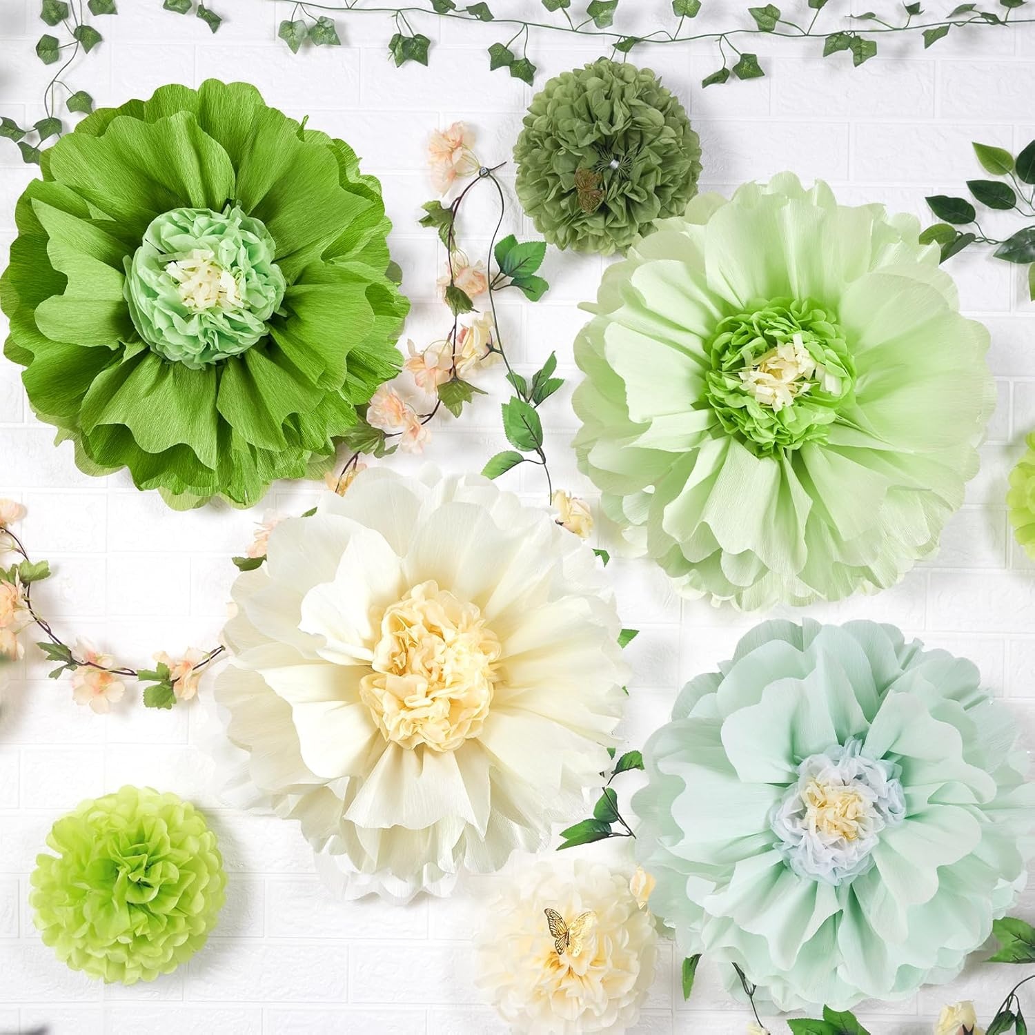 image:imageSUNBEAUTY Large Paper Flowers Giant Fiesta Tissue Paper Flowers Decorations for Wall 12 Inch Colorful Mexican Flowers for Summer Birthday Wedding Backdrop Bridal Shower Tropical Luau Carnival PartyGreen Flower4pcs