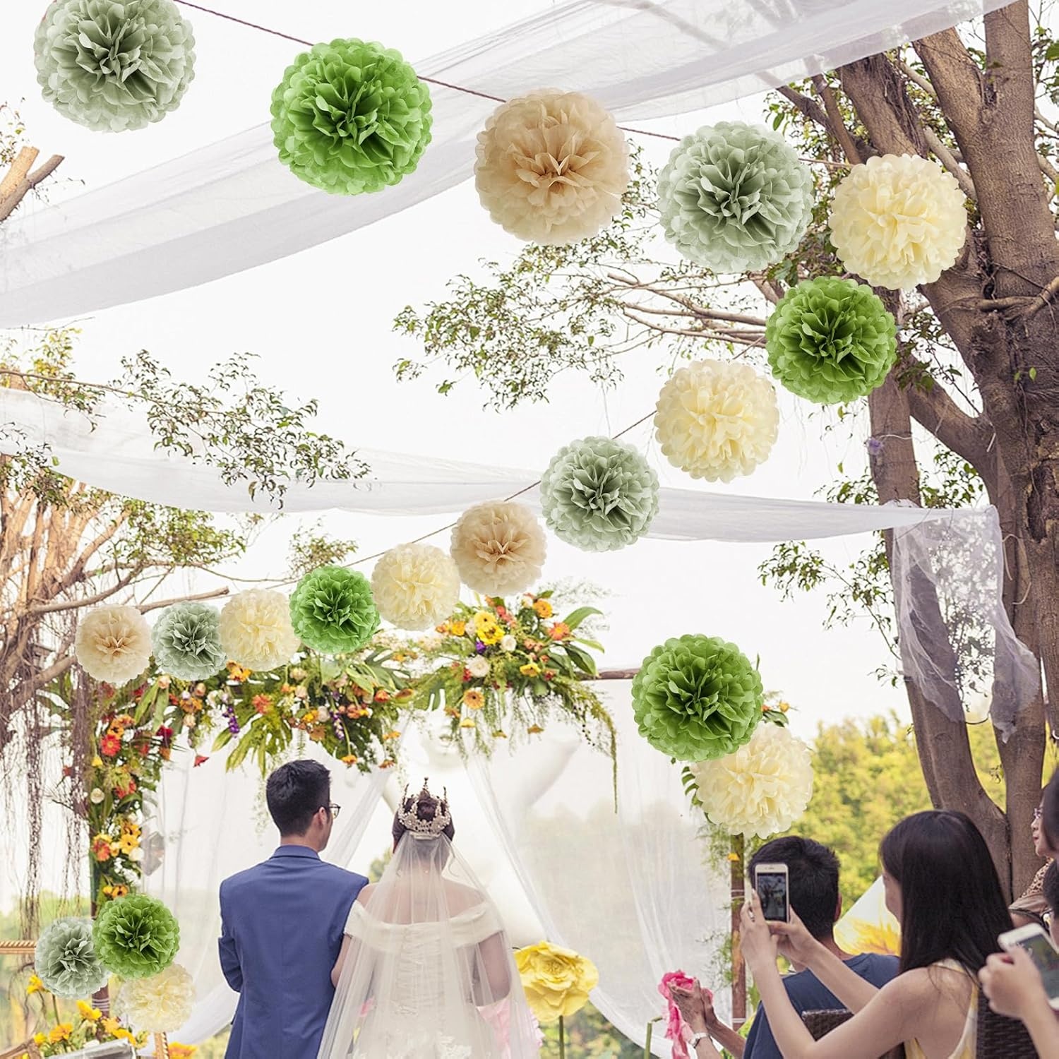 image:imageSUNBEAUTY Large Paper Flowers Giant Fiesta Tissue Paper Flowers Decorations for Wall 12 Inch Colorful Mexican Flowers for Summer Birthday Wedding Backdrop Bridal Shower Tropical Luau Carnival PartySage Green