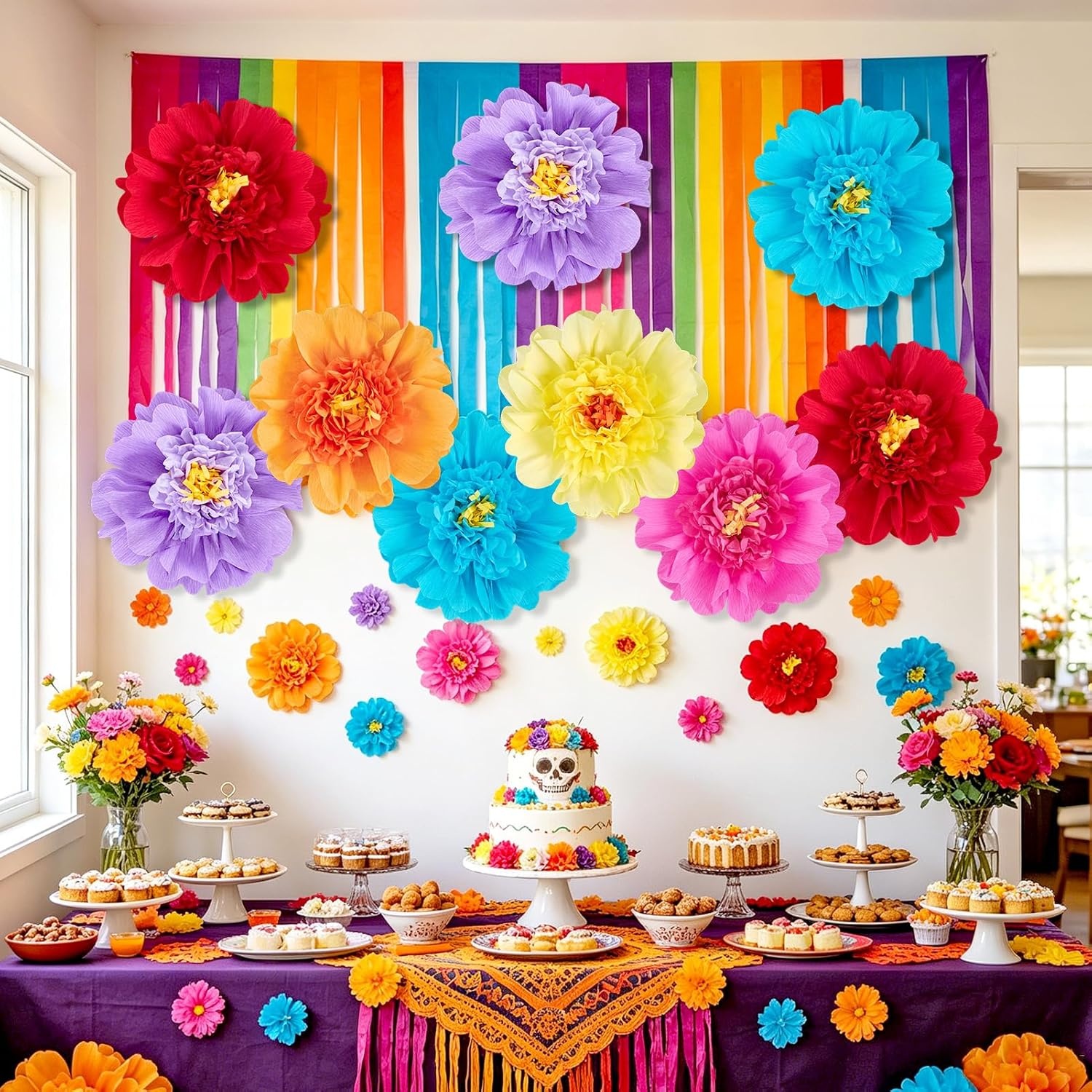 image:imageSUNBEAUTY Large Paper Flowers Giant Fiesta Tissue Paper Flowers Decorations for Wall 12 Inch Colorful Mexican Flowers for Summer Birthday Wedding Backdrop Bridal Shower Tropical Luau Carnival PartyColorful Paper Flowers12