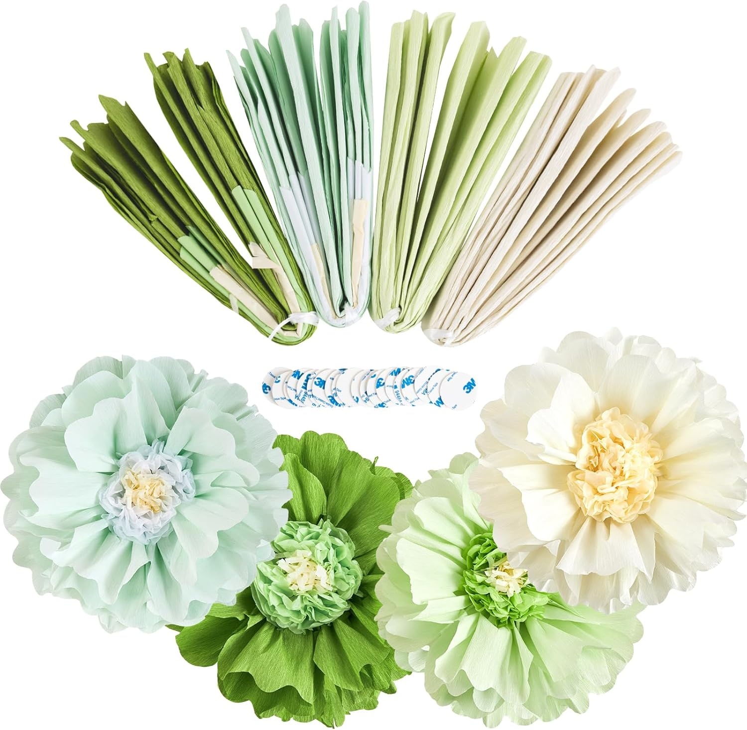 image:imageSUNBEAUTY Large Paper Flowers Giant Fiesta Tissue Paper Flowers Decorations for Wall 12 Inch Colorful Mexican Flowers for Summer Birthday Wedding Backdrop Bridal Shower Tropical Luau Carnival PartyGreen Flower4pcs