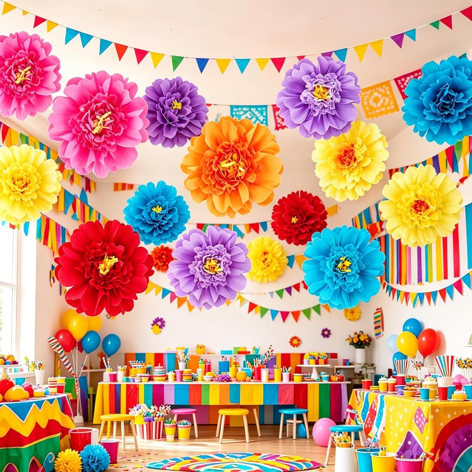 image:imageSUNBEAUTY Large Paper Flowers Giant Fiesta Tissue Paper Flowers Decorations for Wall 12 Inch Colorful Mexican Flowers for Summer Birthday Wedding Backdrop Bridal Shower Tropical Luau Carnival PartyColorful Paper Flowers12
