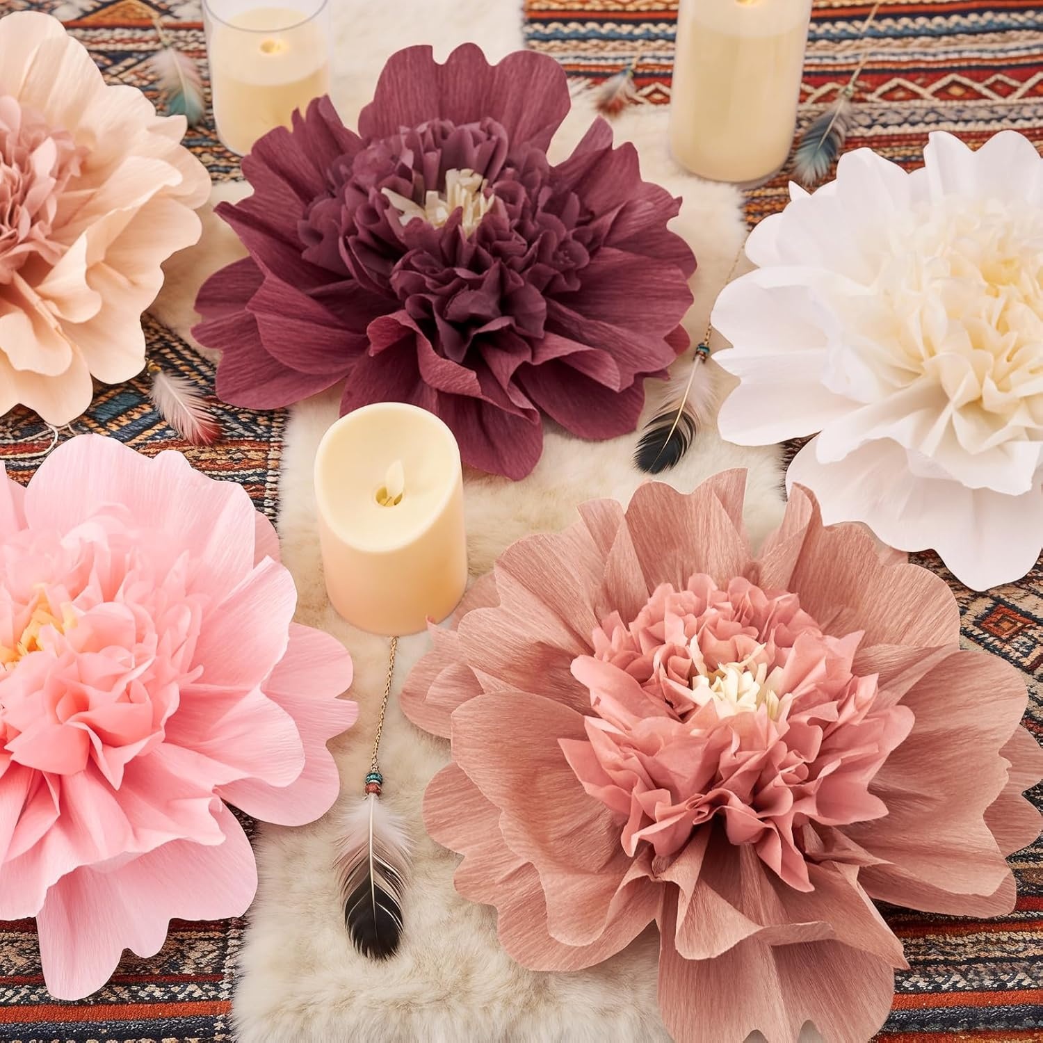 image:imageSUNBEAUTY Large Paper Flowers Giant Fiesta Tissue Paper Flowers Decorations for Wall 12 Inch Colorful Mexican Flowers for Summer Birthday Wedding Backdrop Bridal Shower Tropical Luau Carnival PartyBoho Paper Flowers 6pcs12
