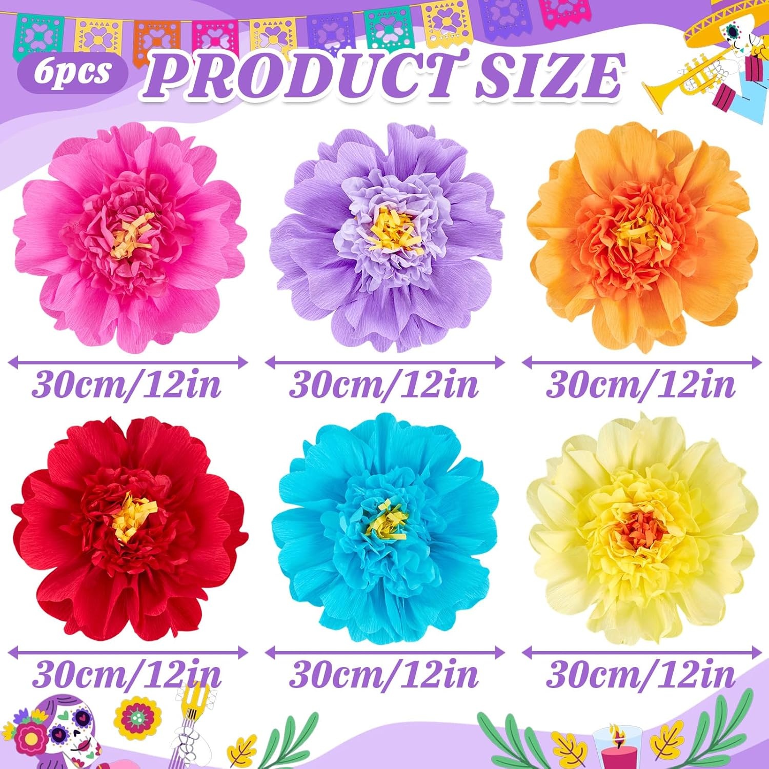 image:imageSUNBEAUTY Large Paper Flowers Giant Fiesta Tissue Paper Flowers Decorations for Wall 12 Inch Colorful Mexican Flowers for Summer Birthday Wedding Backdrop Bridal Shower Tropical Luau Carnival PartyColorful Paper Flowers12