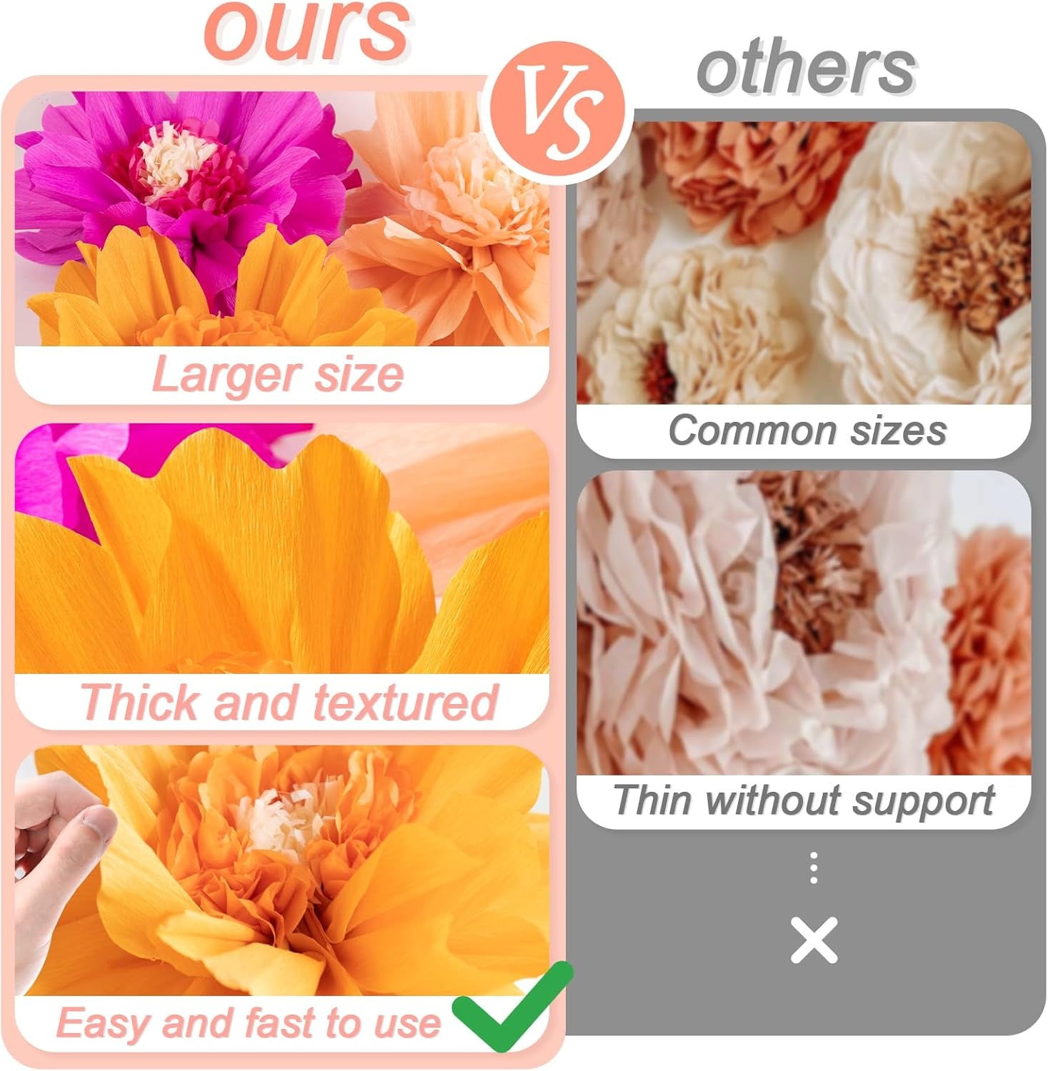image:imageSUNBEAUTY Large Paper Flowers Giant Fiesta Tissue Paper Flowers Decorations for Wall 12 Inch Colorful Mexican Flowers for Summer Birthday Wedding Backdrop Bridal Shower Tropical Luau Carnival PartyHot Pink and Orange