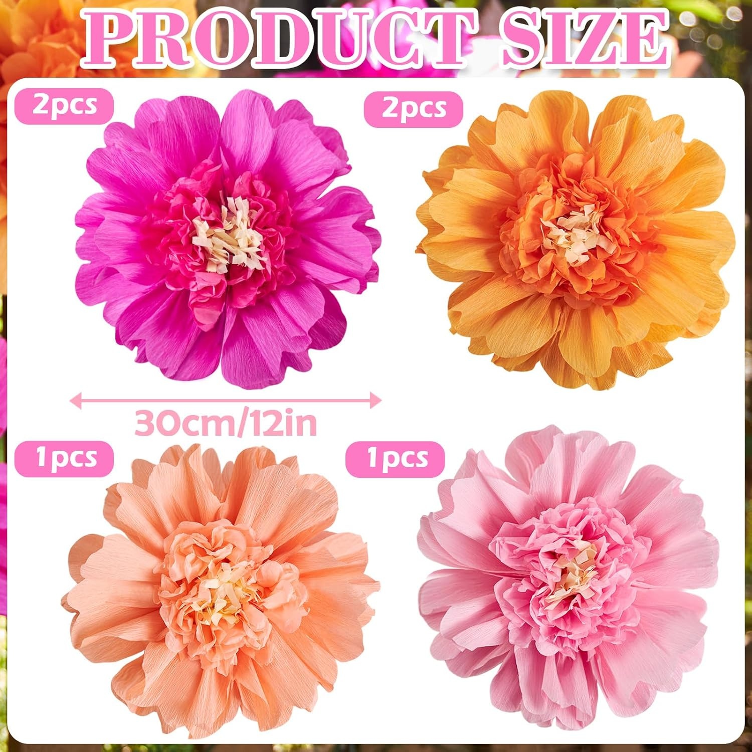 image:imageSUNBEAUTY Large Paper Flowers Giant Fiesta Tissue Paper Flowers Decorations for Wall 12 Inch Colorful Mexican Flowers for Summer Birthday Wedding Backdrop Bridal Shower Tropical Luau Carnival PartyAPink Orange