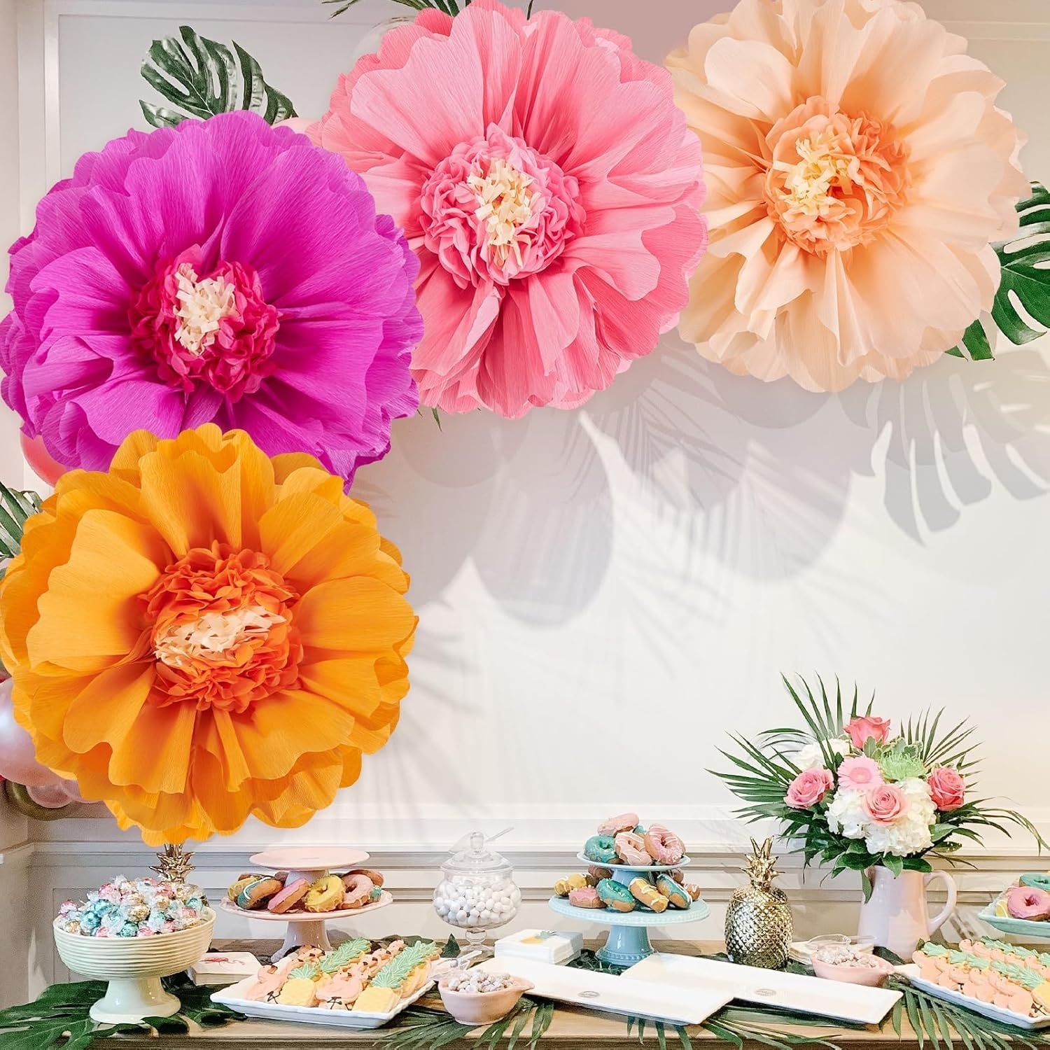 image:imageSUNBEAUTY Large Paper Flowers Giant Fiesta Tissue Paper Flowers Decorations for Wall 12 Inch Colorful Mexican Flowers for Summer Birthday Wedding Backdrop Bridal Shower Tropical Luau Carnival PartyHot Pink and Orange