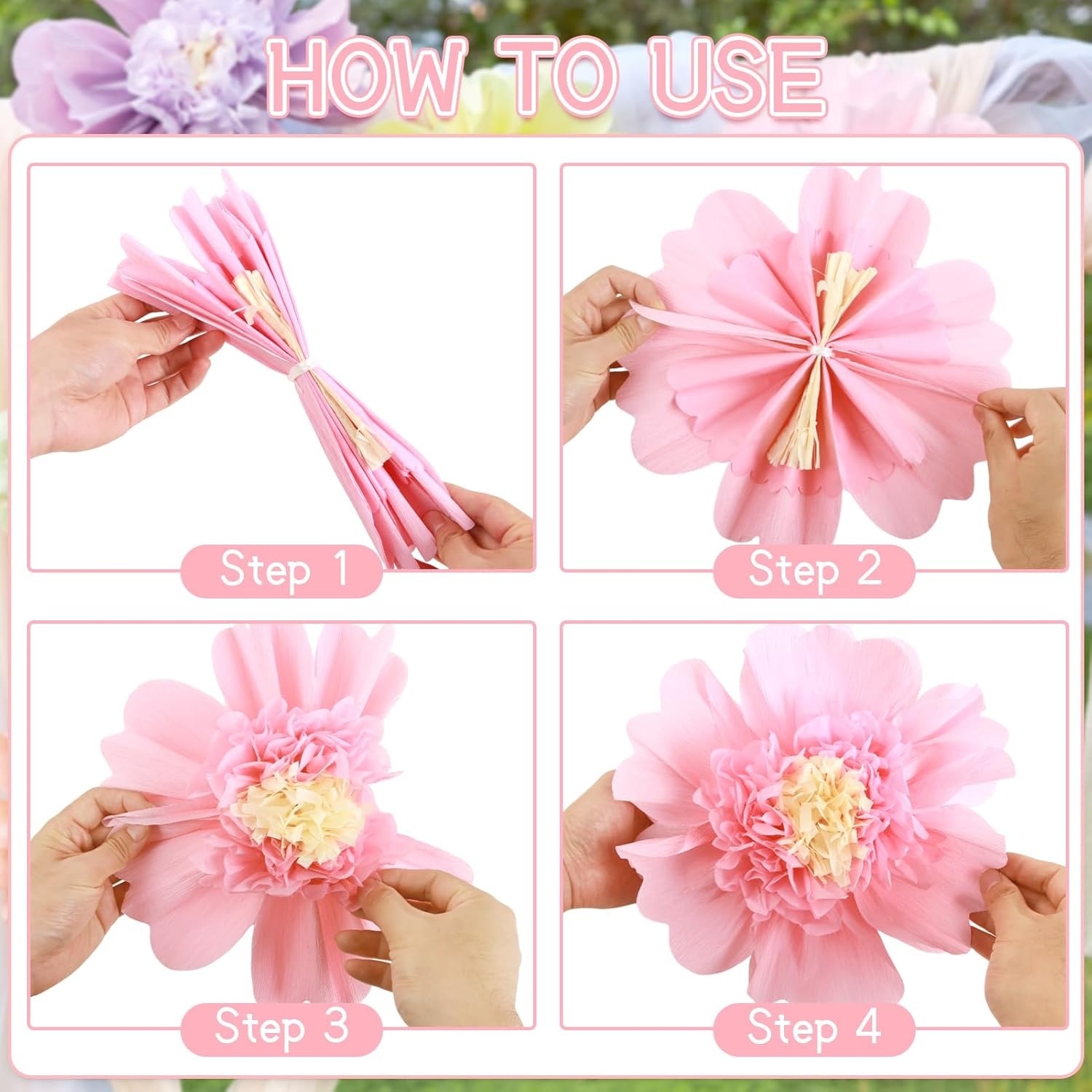 image:imageSUNBEAUTY Large Paper Flowers Giant Fiesta Tissue Paper Flowers Decorations for Wall 12 Inch Colorful Mexican Flowers for Summer Birthday Wedding Backdrop Bridal Shower Tropical Luau Carnival PartyAPastel